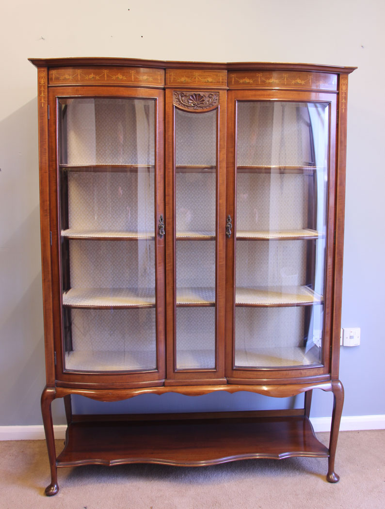 11918r1 Antique Edwardian Inlaid Mahogany Display Cabinet,
