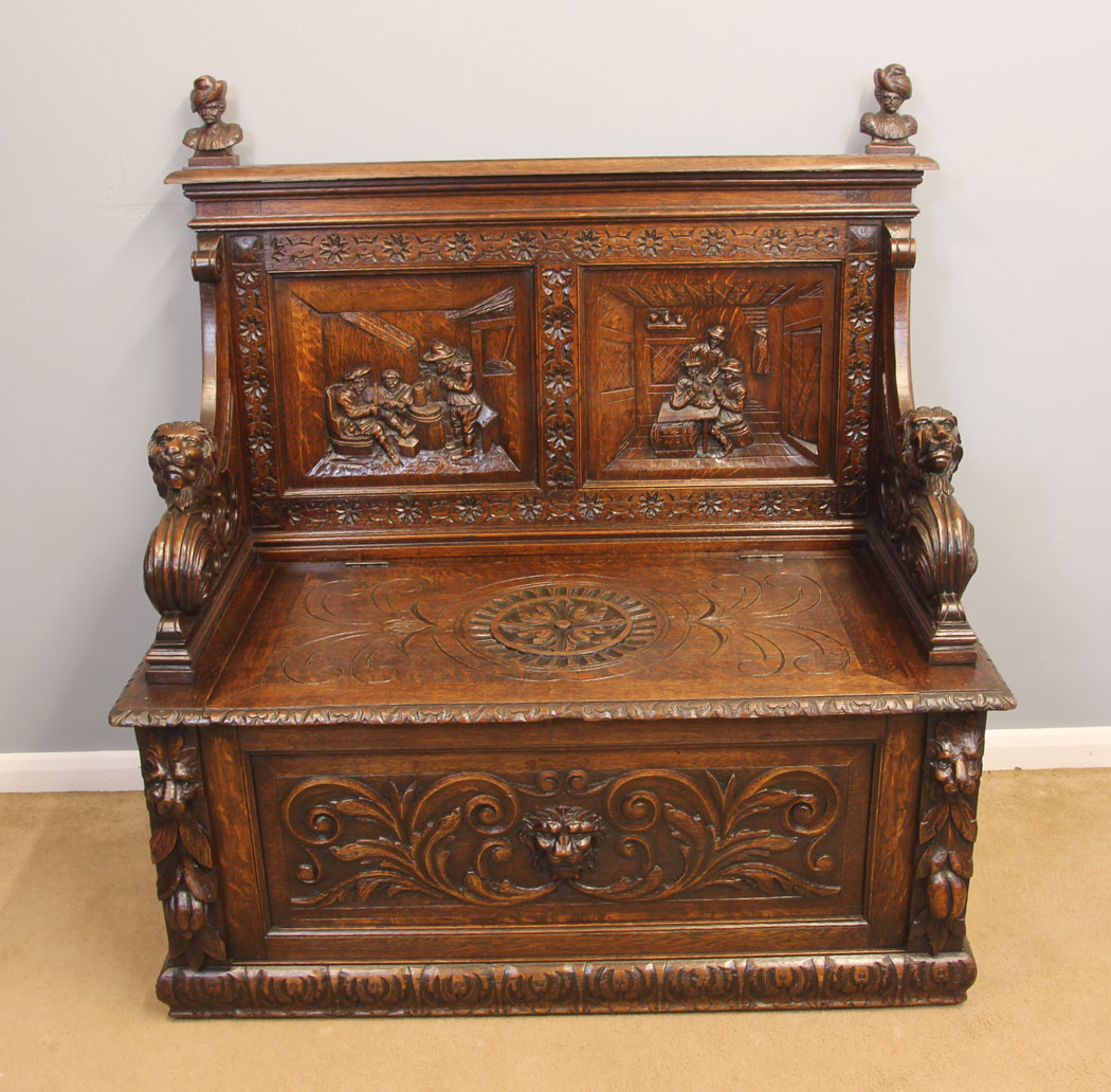 11922r1 Antique Victorian Carved Oak Settle,