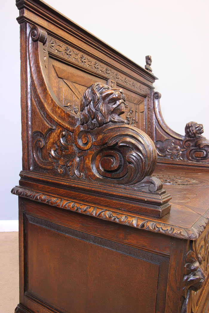 11922r10 Antique Victorian Carved Oak Settle,