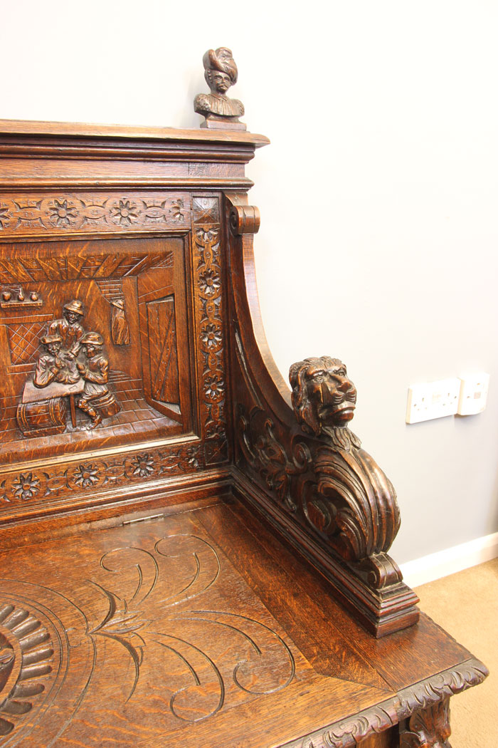 11922r12 Antique Victorian Carved Oak Settle,