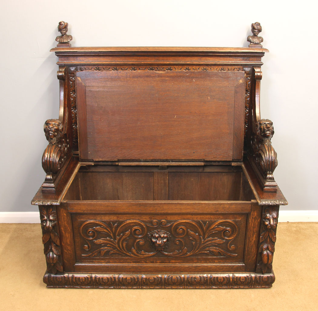 11922r14 Antique Victorian Carved Oak Settle,