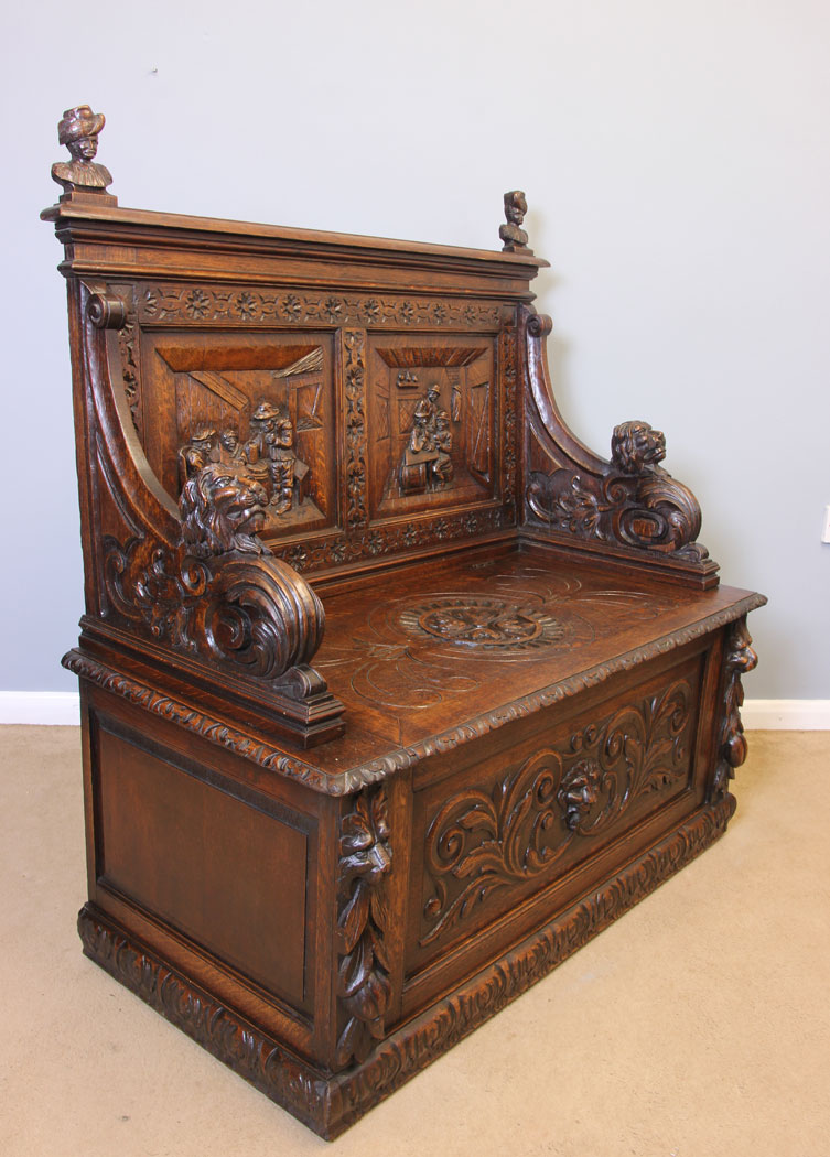 11922r2 Antique Victorian Carved Oak Settle,