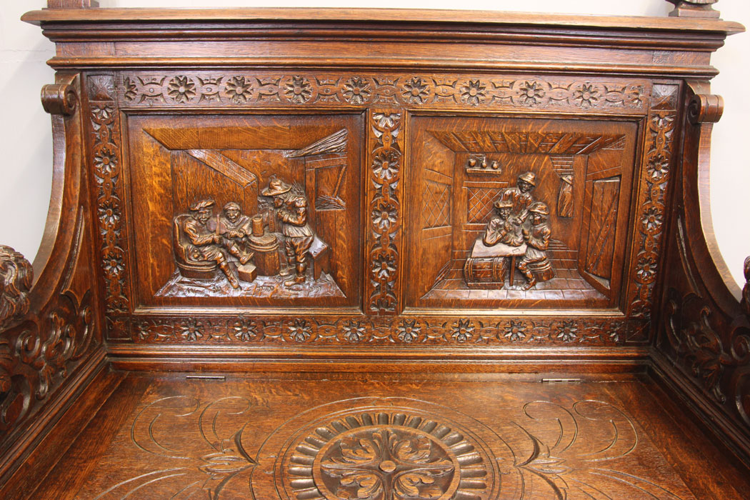11922r3 Antique Victorian Carved Oak Settle,