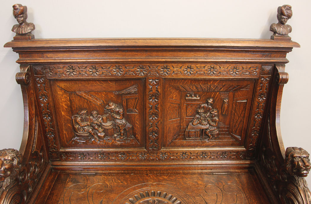 11922r4 Antique Victorian Carved Oak Settle,