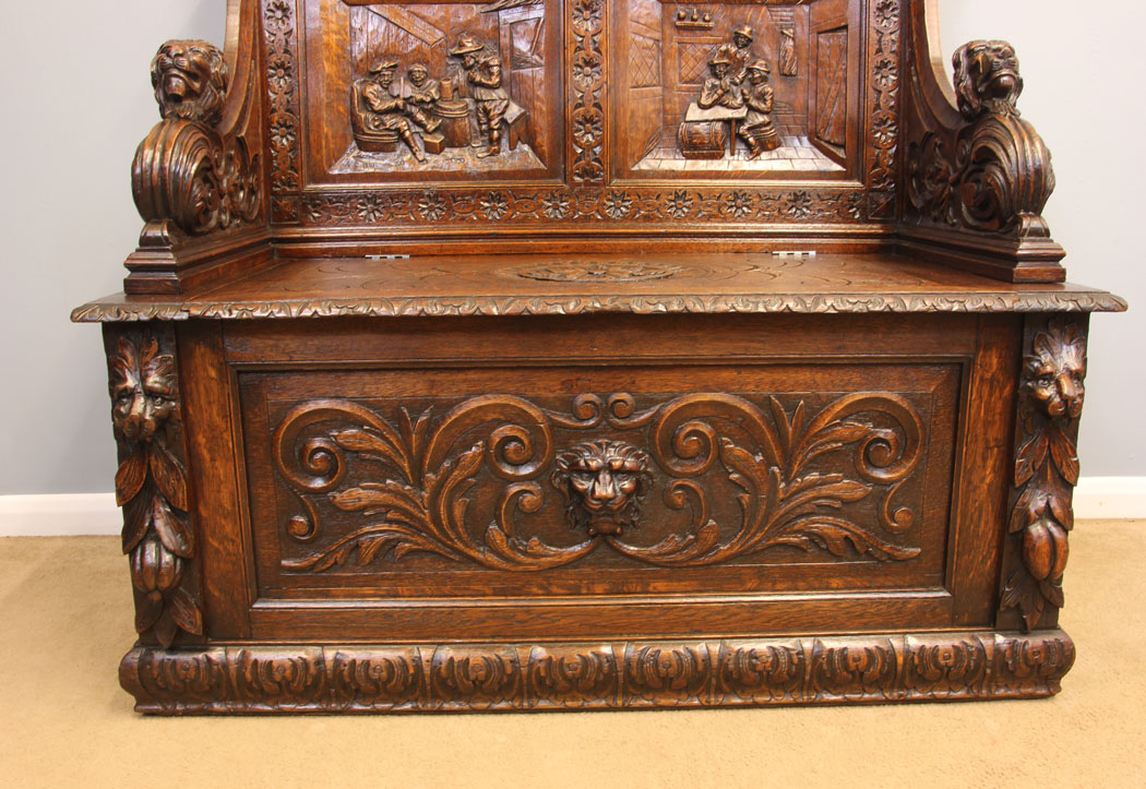 11922r6 Antique Victorian Carved Oak Settle,