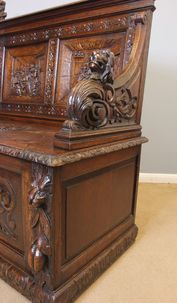 11922r7 Antique Victorian Carved Oak Settle,