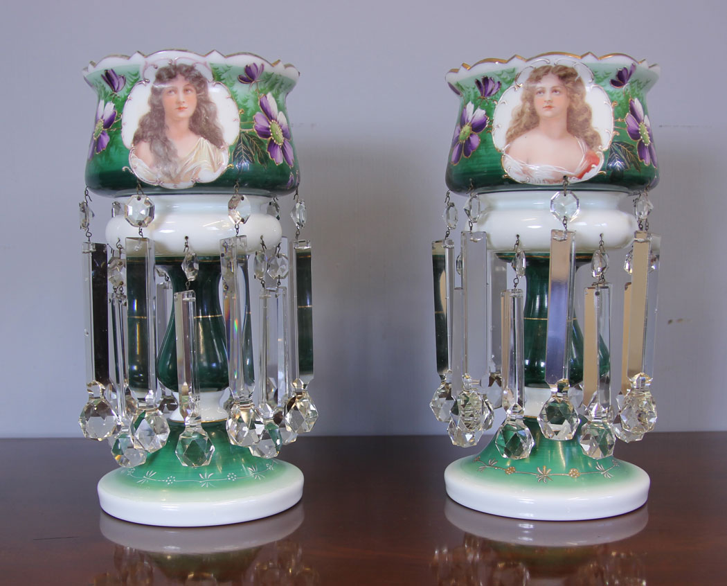 11953r1 Pair Antique Victorian Mantle Lustres,