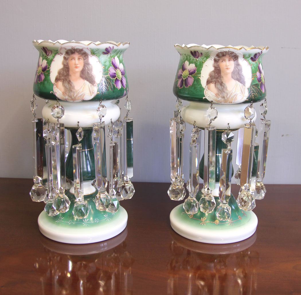 11953r15 Pair Antique Victorian Mantle Lustres,