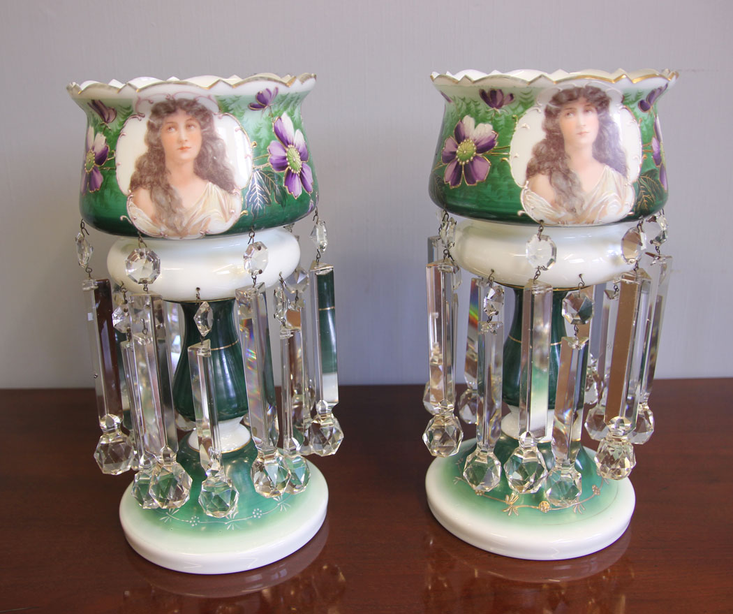 11953r3 Pair Antique Victorian Mantle Lustres,