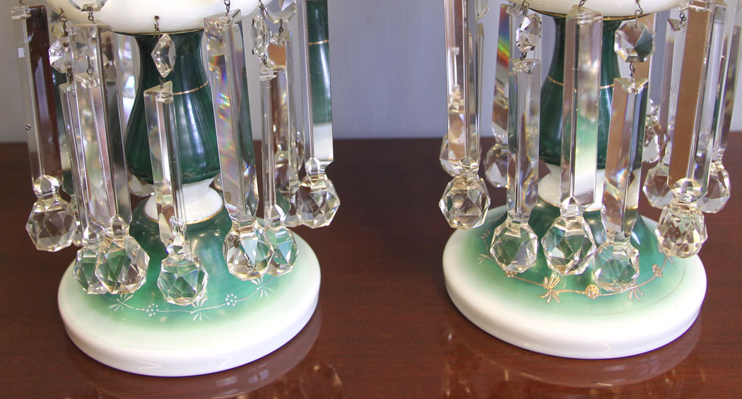 11953r9 Pair Antique Victorian Mantle Lustres,