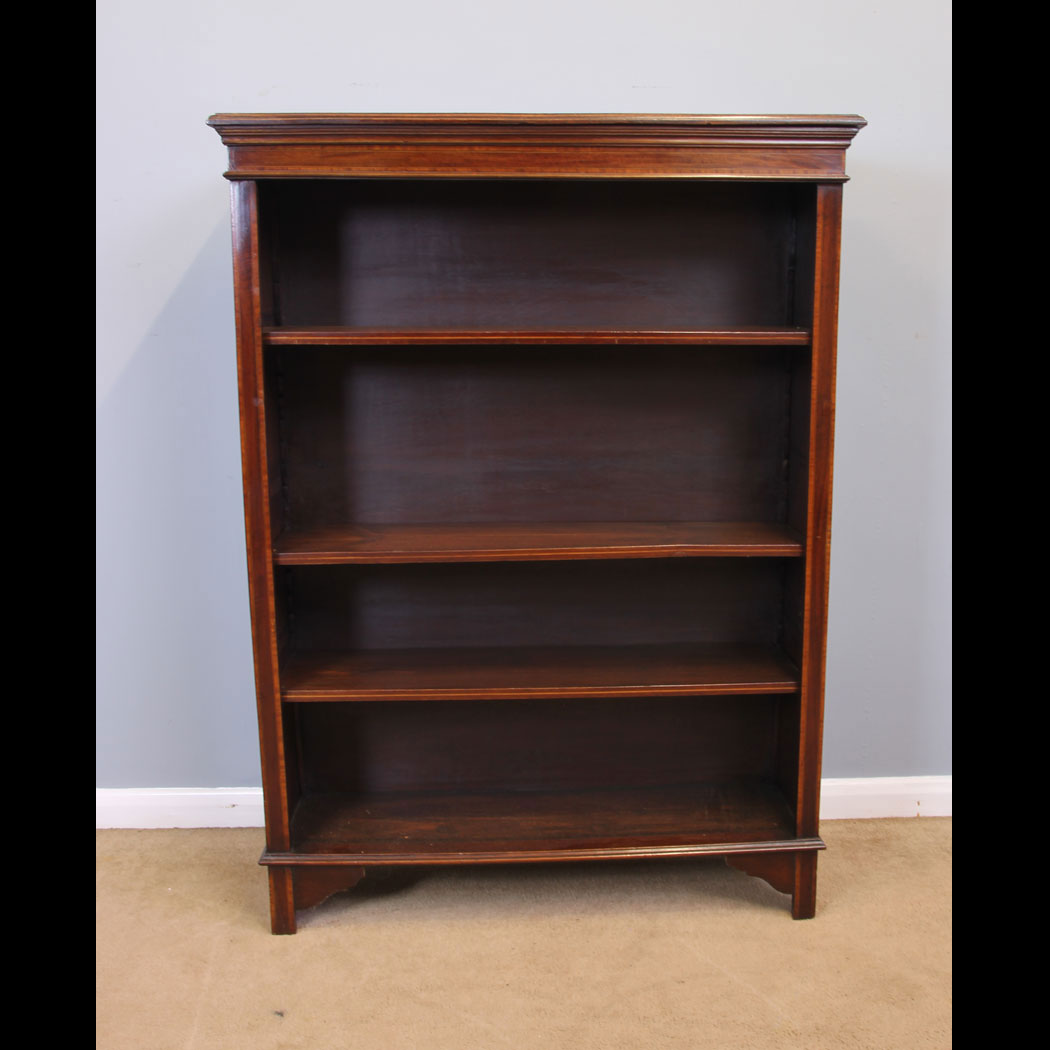 11959r01-Antique-Inlaid-Mahogany-Open-Bookcase,- Antique Inlaid Mahogany Open Bookcase.
