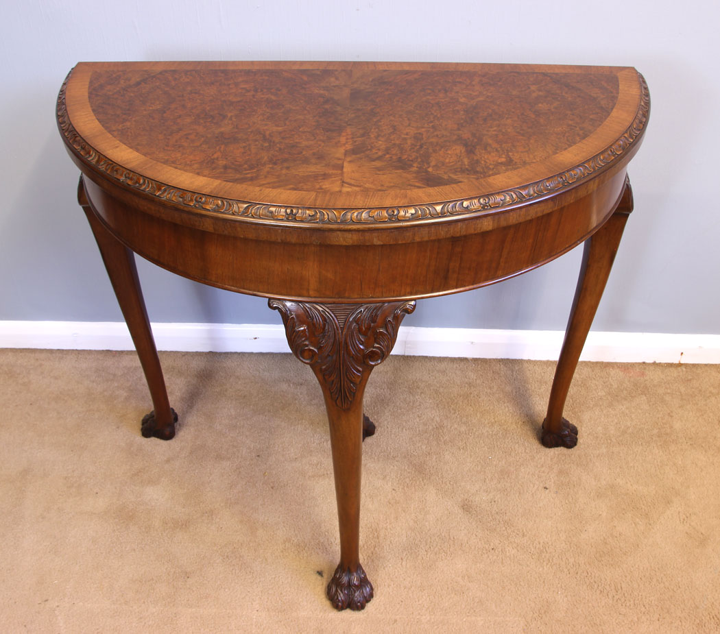 11971r1 Queen Anne Style Burr Walnut Card Games Table,