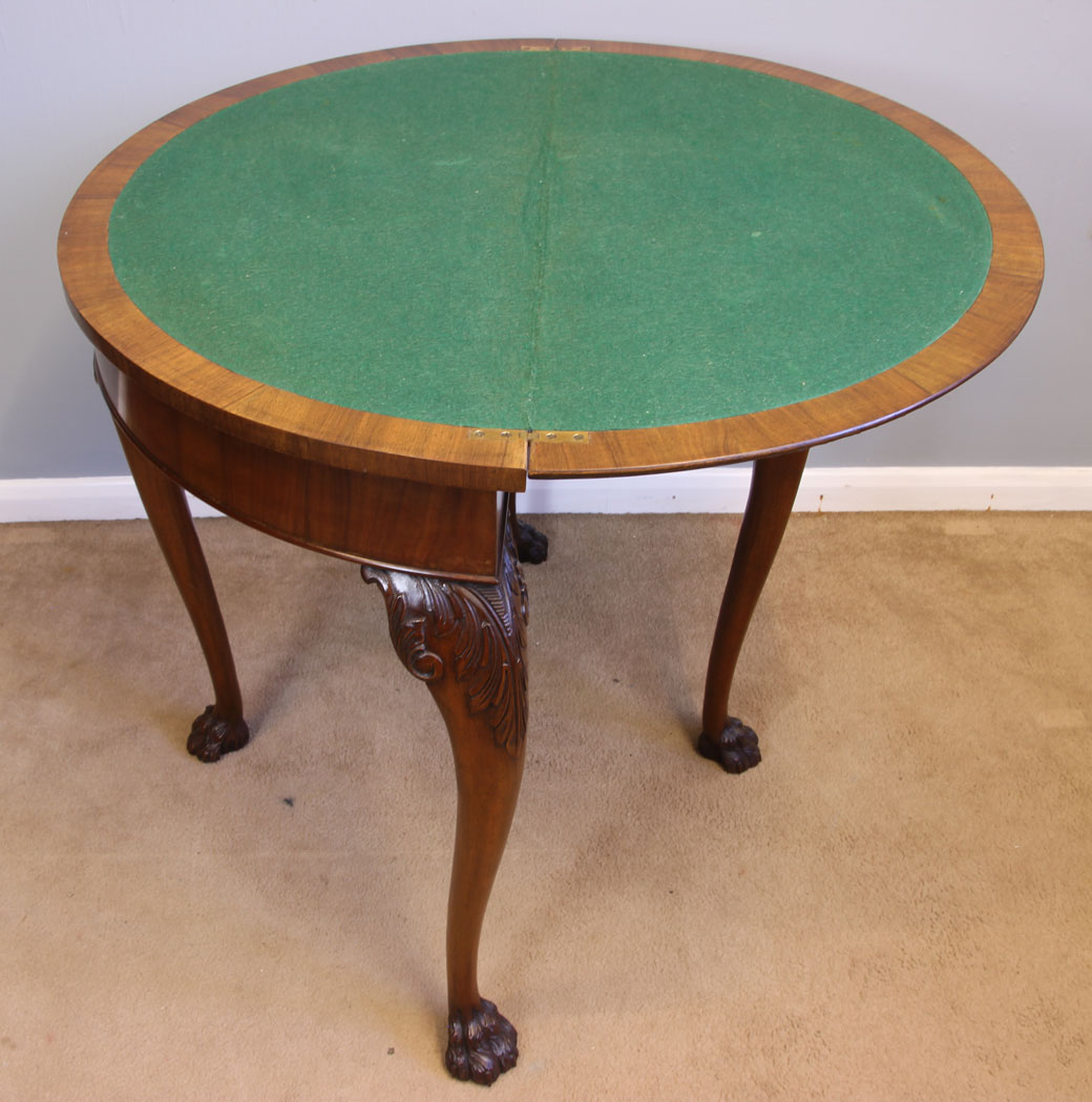 11971r10 Queen Anne Style Burr Walnut Card Games Table,