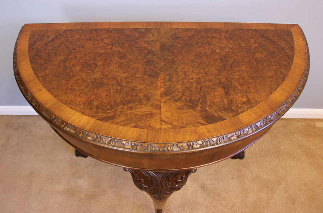 11971r3 Queen Anne Style Burr Walnut Card Games Table,