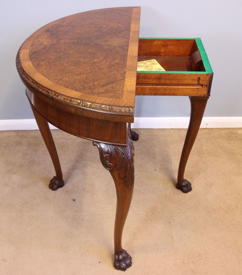 11971r9 Queen Anne Style Burr Walnut Card Games Table,