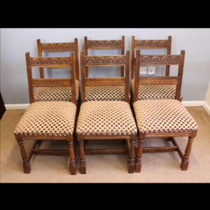 Set Six Antique Oak Country Dining Chairs.