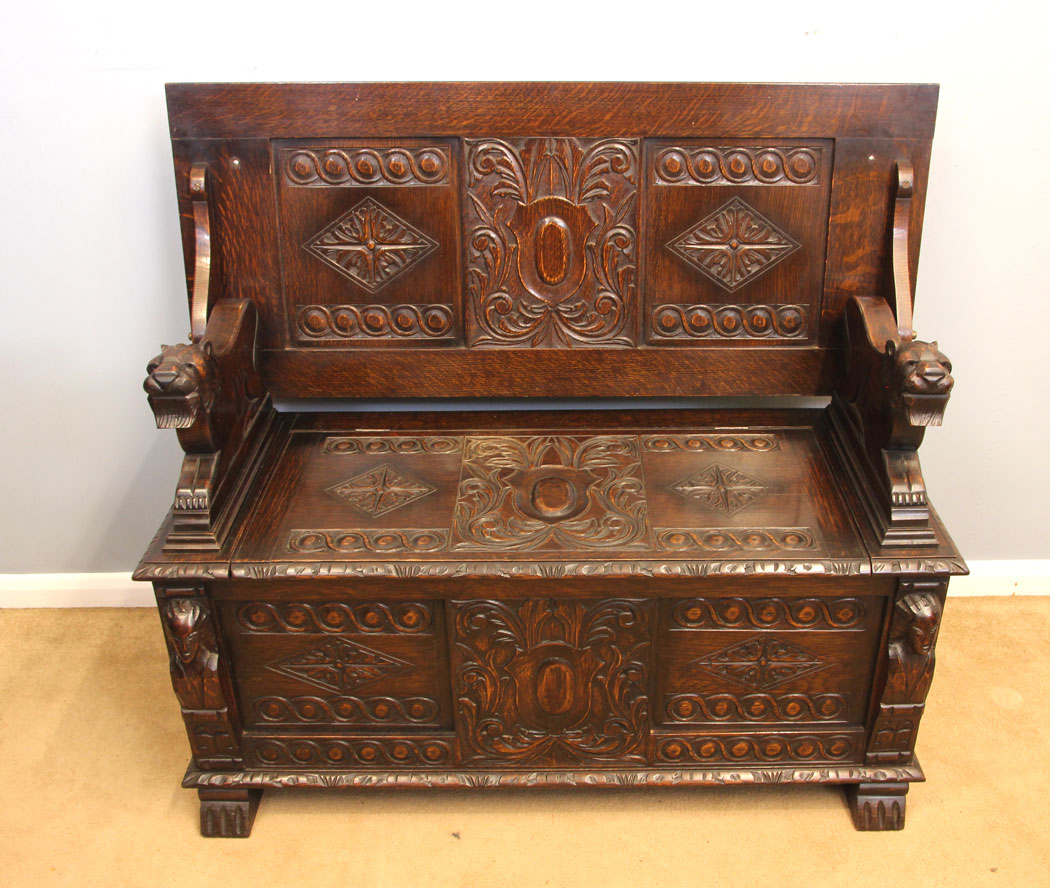 11981r1 Antique Oak Monks Bench,