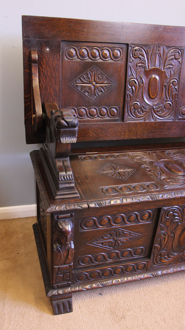 11981r13 Antique Oak Monks Bench,