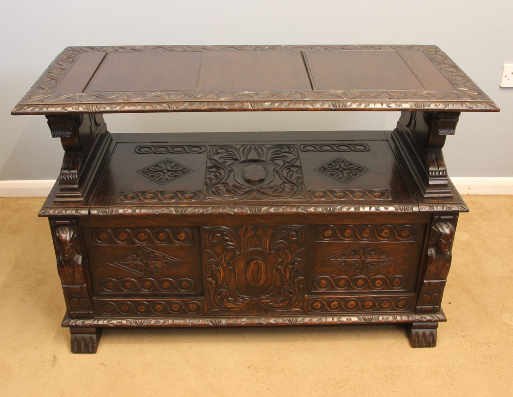 11981r6 Antique Oak Monks Bench,