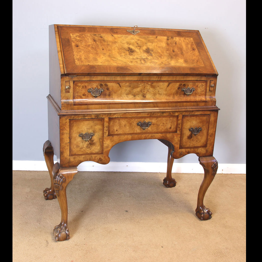 11984r01-Antique-Burr-Walnut-Desk-Writing-Bureau,- Antique Burr Walnut Desk Writing Bureau