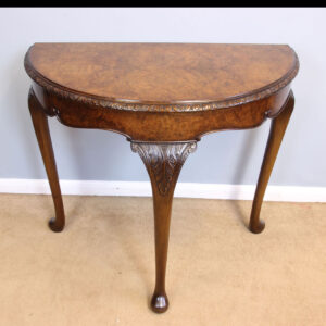 Antique Burr Walnut Demi Lune Side Table.