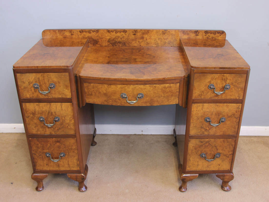 12009r11 Antique Triple Mirror Burr Walnut Dressing Table,