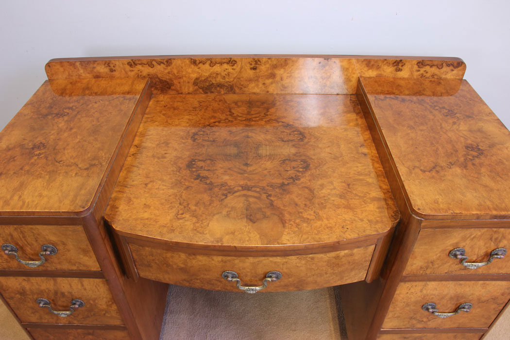 12009r12 Antique Triple Mirror Burr Walnut Dressing Table,