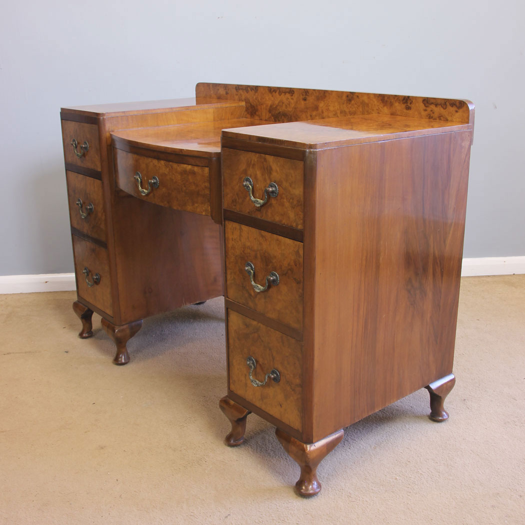 12009r13 Antique Triple Mirror Burr Walnut Dressing Table,