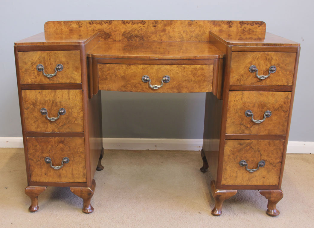 12009r7 Antique Triple Mirror Burr Walnut Dressing Table,