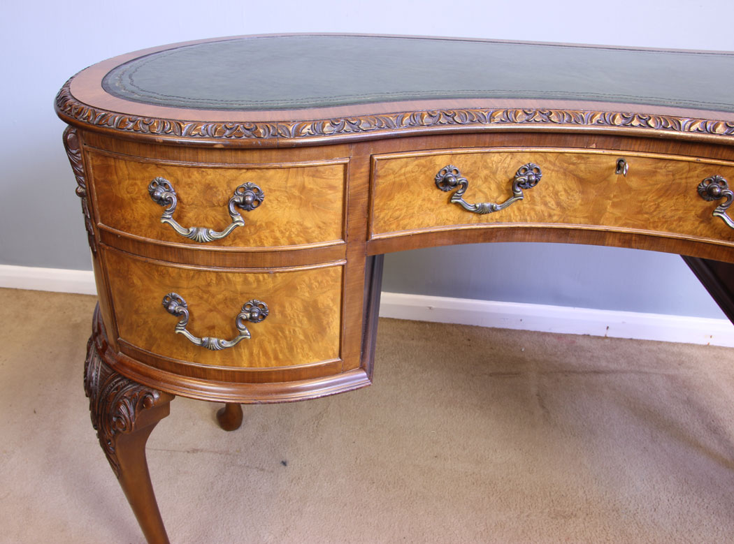 12026r5 Antique Kidney Shapped Burr Walnut Writing Desk,