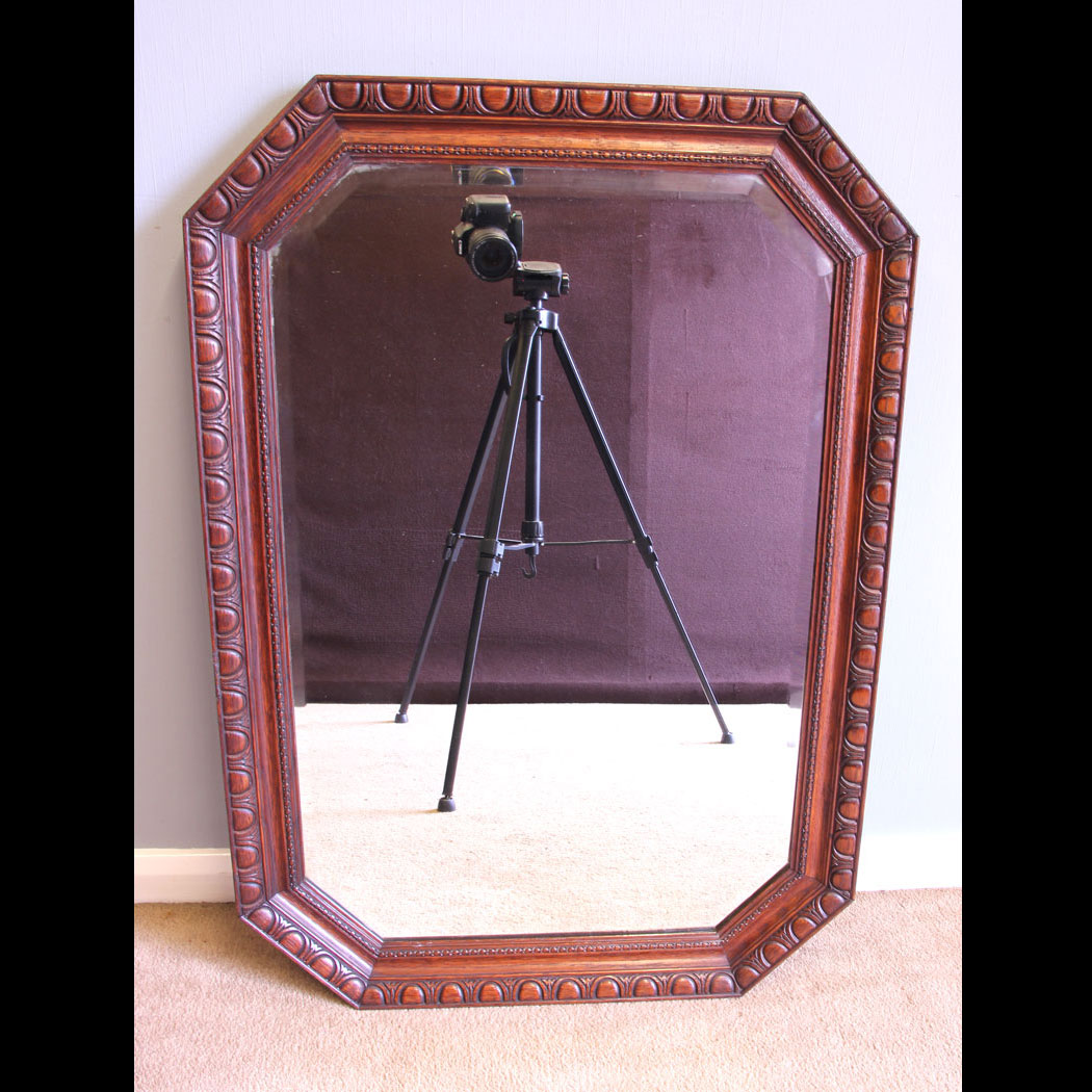 12032r01-Antique-Oak-Framed-Wall-Mirror,- Antique Edwardian Oak Framed Wall Mirror.
