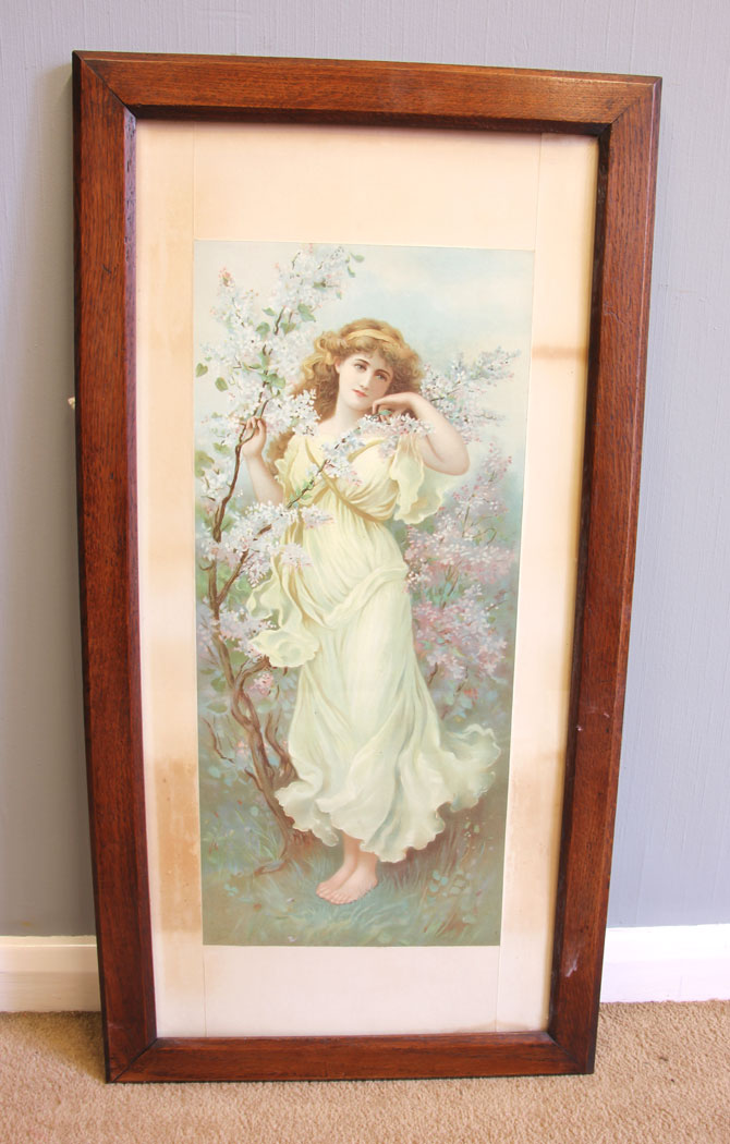 12033r1 Antique Art Nouveau Oak Famed Print,