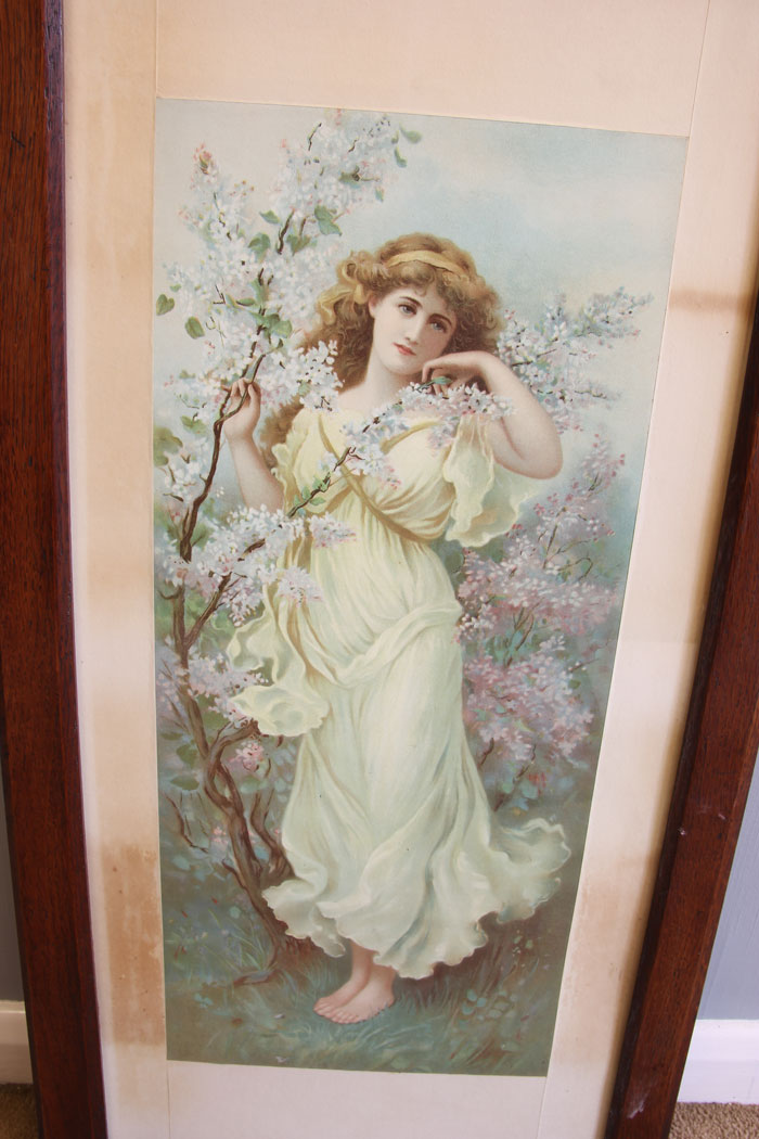 12033r5 Antique Art Nouveau Oak Famed Print,