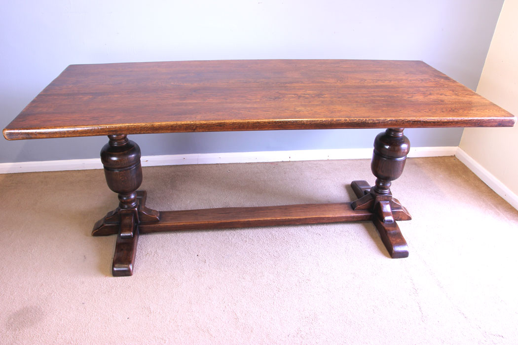 12043r12 Antique Oak Refectory Farmhouse Kitchen Dining Table,