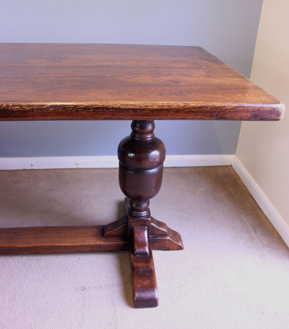 12043r9 Antique Oak Refectory Farmhouse Kitchen Dining Table,