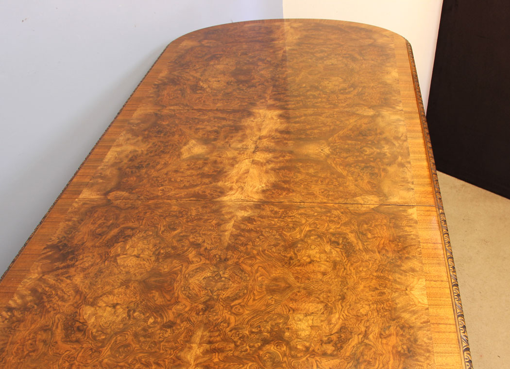 12049r13 Antique Queen Anne Style Burr Walnut Extending Dining Table,