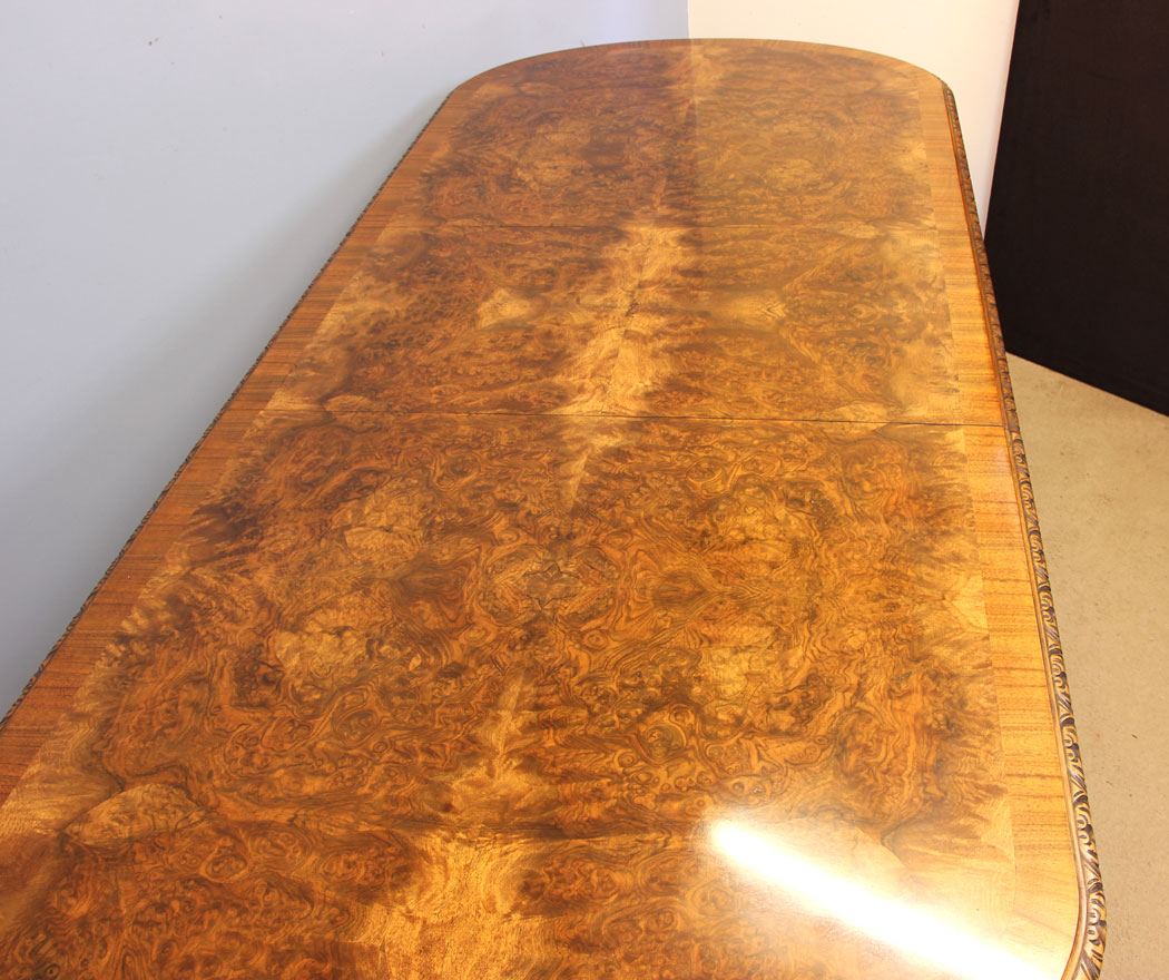 12049r3 Antique Queen Anne Style Burr Walnut Extending Dining Table,