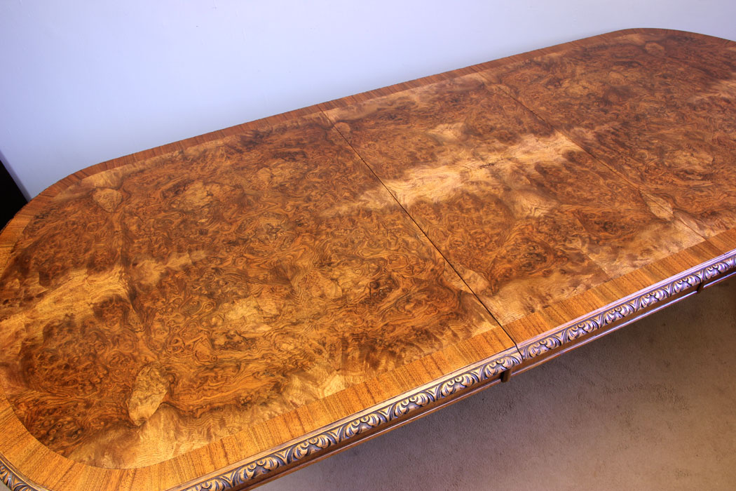 12049r4 Antique Queen Anne Style Burr Walnut Extending Dining Table,