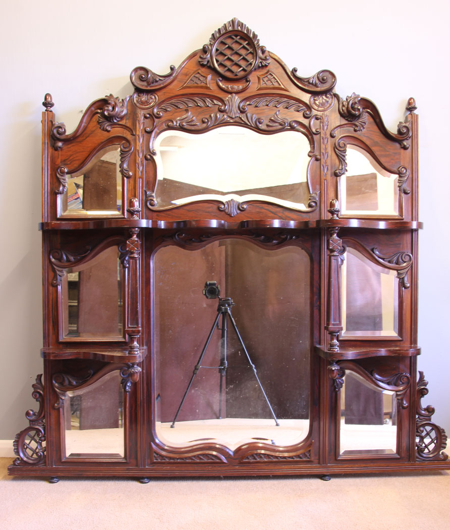 12059r1 Antique Large Rosewood Over mantle Mirror,