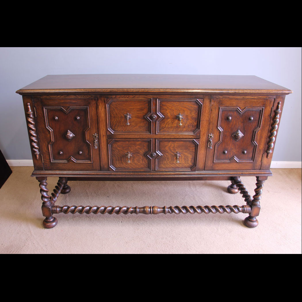 12081r01-Edwardian-Antique-Oak-Jacobean-Style-Sideboard-Dresser-Base,- Edwardian Antique Oak Jacobean Style Sideboard Dresser Base