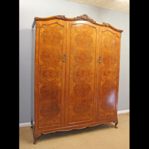 Quality Antique Burr Walnut Compactum Triple Wardrobe