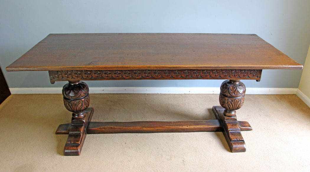 12096r06 Antique Carved Oak Refectory Farmhouse Kitchen Dining Table,