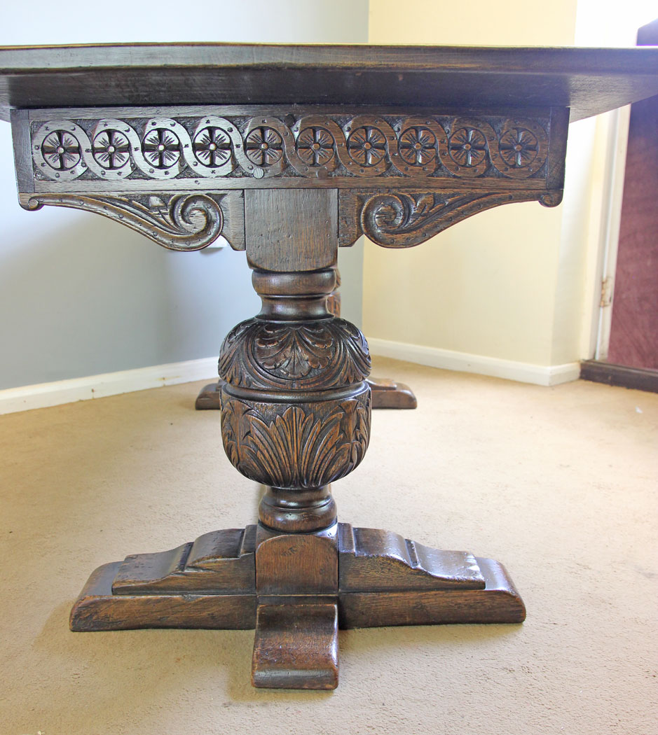 12096r10 Antique Carved Oak Refectory Farmhouse Kitchen Dining Table,