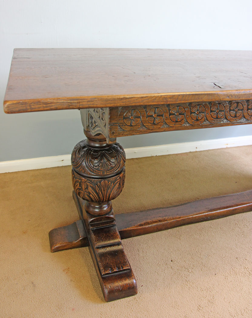 12096r5 Antique Oak Refectory Farmhouse Kitchen Dining Table,
