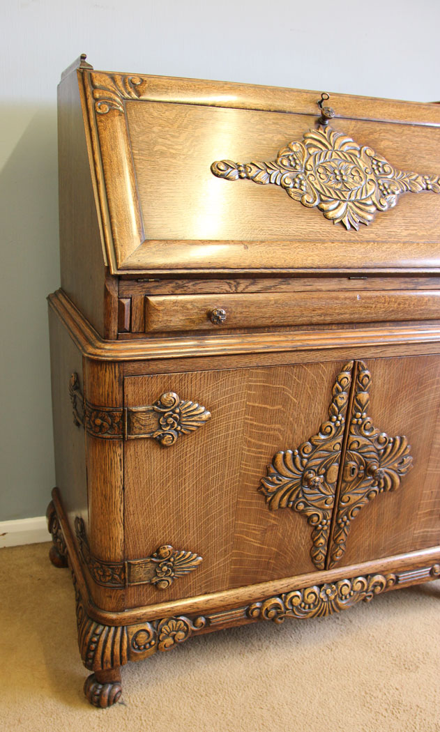 12097r16 Quality Antique Unusual Carved Oak Desk Writing Bureau,