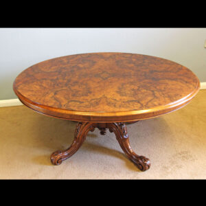 Antique Victorian Burr Walnut Oval Coffee Table