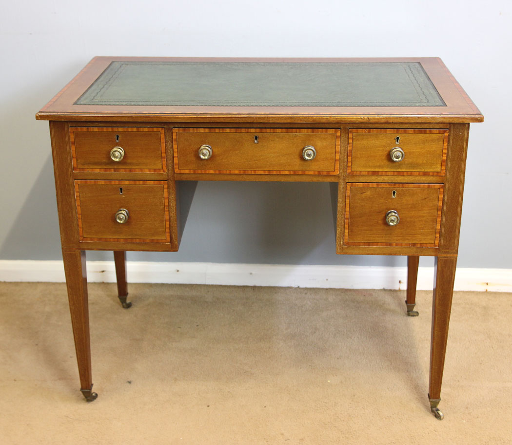 12127r1 Antique Edwardian Mahogany Inlaid Writing Desk,