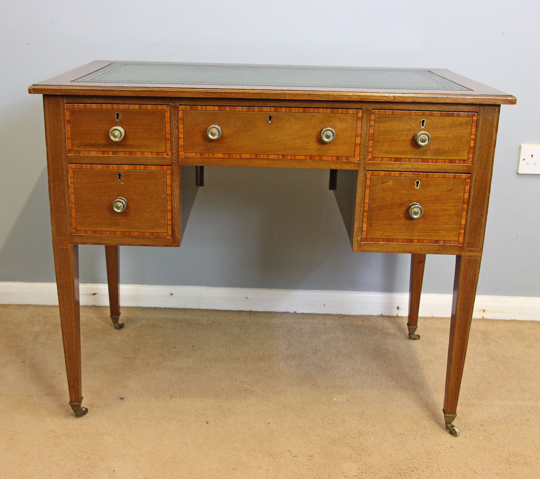 12127r6 Antique Edwardian Mahogany Inlaid Writing Desk,