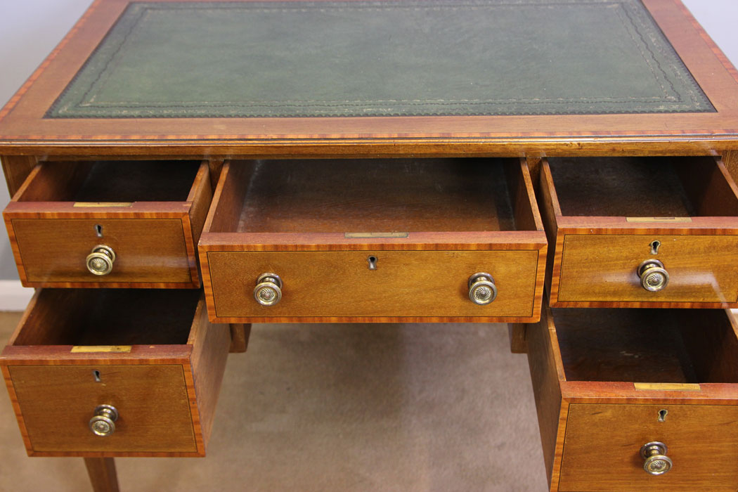 12127r9 Antique Edwardian Mahogany Inlaid Writing Desk,