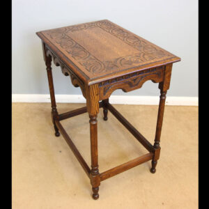 Antique Carved Oak Occasional Lamp Side Table
